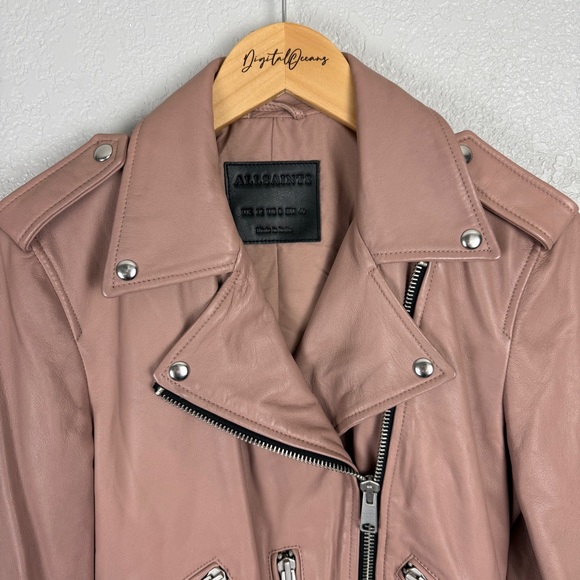 All Saints Balfern 100% Lamb Leather Jacket, Blush Pink US 8 - Biker, Moto - Picture 5 of 14